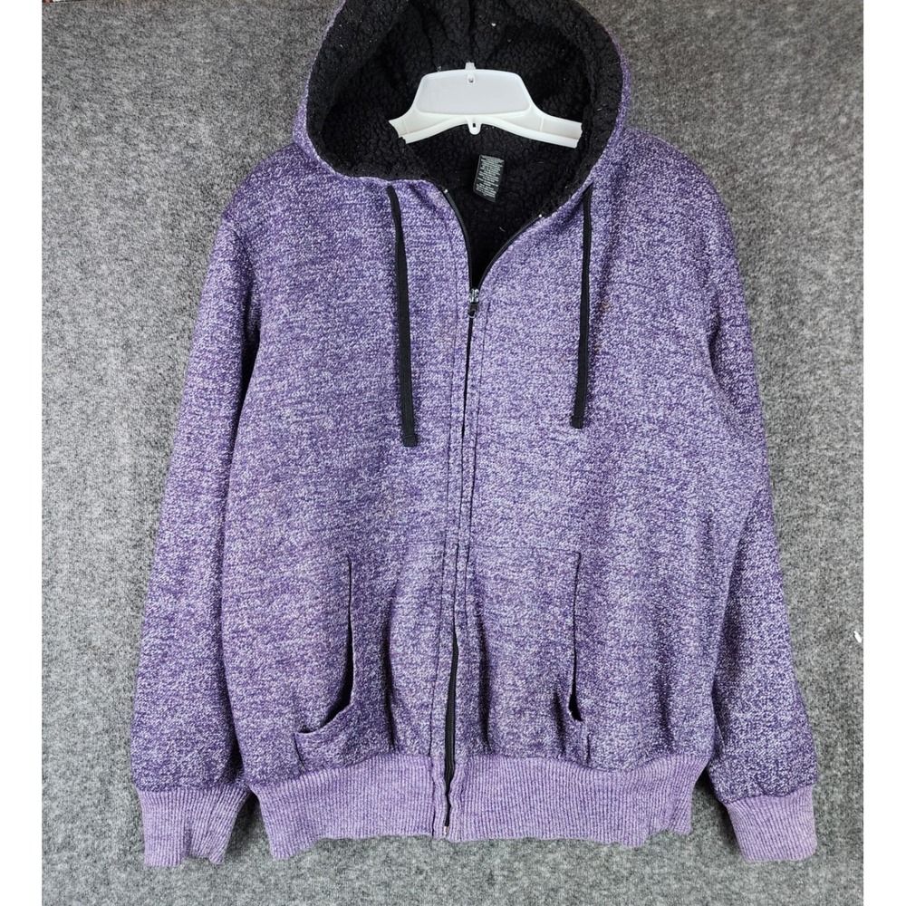 OP Hoodie Women M OM42026 Purple Marl Sherpa Lined Full Zip EUC